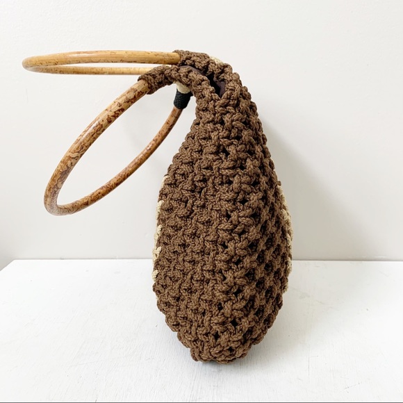 Lined Colorblock Macrame Circle Handled Tote - Picture 4 of 6